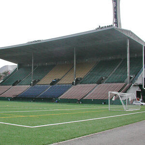 Main Stand at Leon H. Brigham Field with the EMP Museum (left) and Space Needle (right) in the background. Main Stand at Leon H. Brigham Field with the EMP Museum (left) and Space Needle (right) in the background.