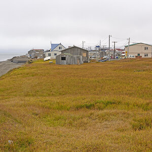 View of an Arctic village. View of an Arctic village.