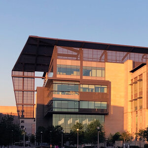A modern college building at sunset. A modern college building at sunset.