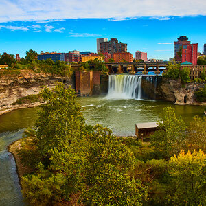 Aerial shot of the falls in Rochester, New York Aerial shot of the falls in Rochester, New York