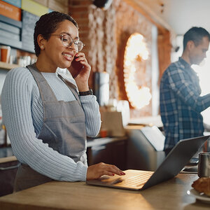 A small business owner working.