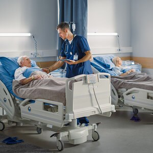 A patient in a hospital bed.