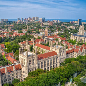An aerial view of the University of Chicago.