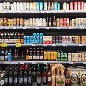 Alcohol on a store shelf. Alcohol on a store shelf.