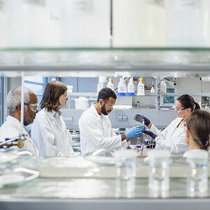 Chemists working together in a lab.