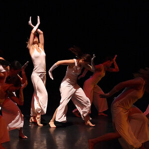 A modern dancer rises like a phoenix on a darkened stage. A modern dancer rises like a phoenix on a darkened stage.