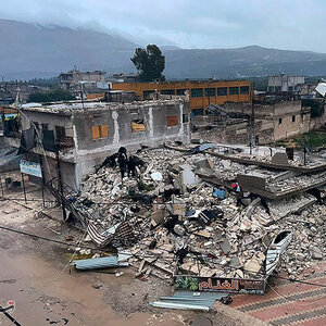 Several buildings that have collapsed from an earthquake in Syria.